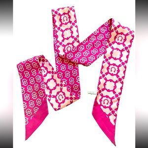 Ferragamo Pink logo Twilly Skinny Scarf Tie bag hair accessorie
